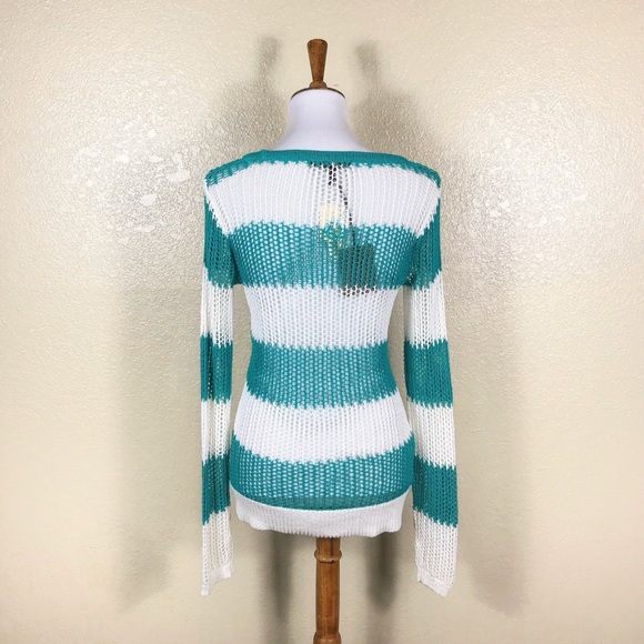 Tommy Bahama Beale Ming Jade Bold Stripe Open Knit Pullover Size Small - Picture 2 of 9